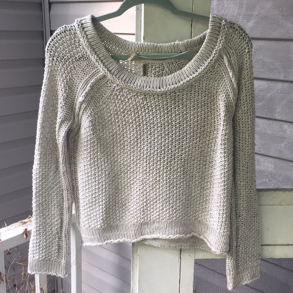 Light Grey Knit Free People Cropped Sweater